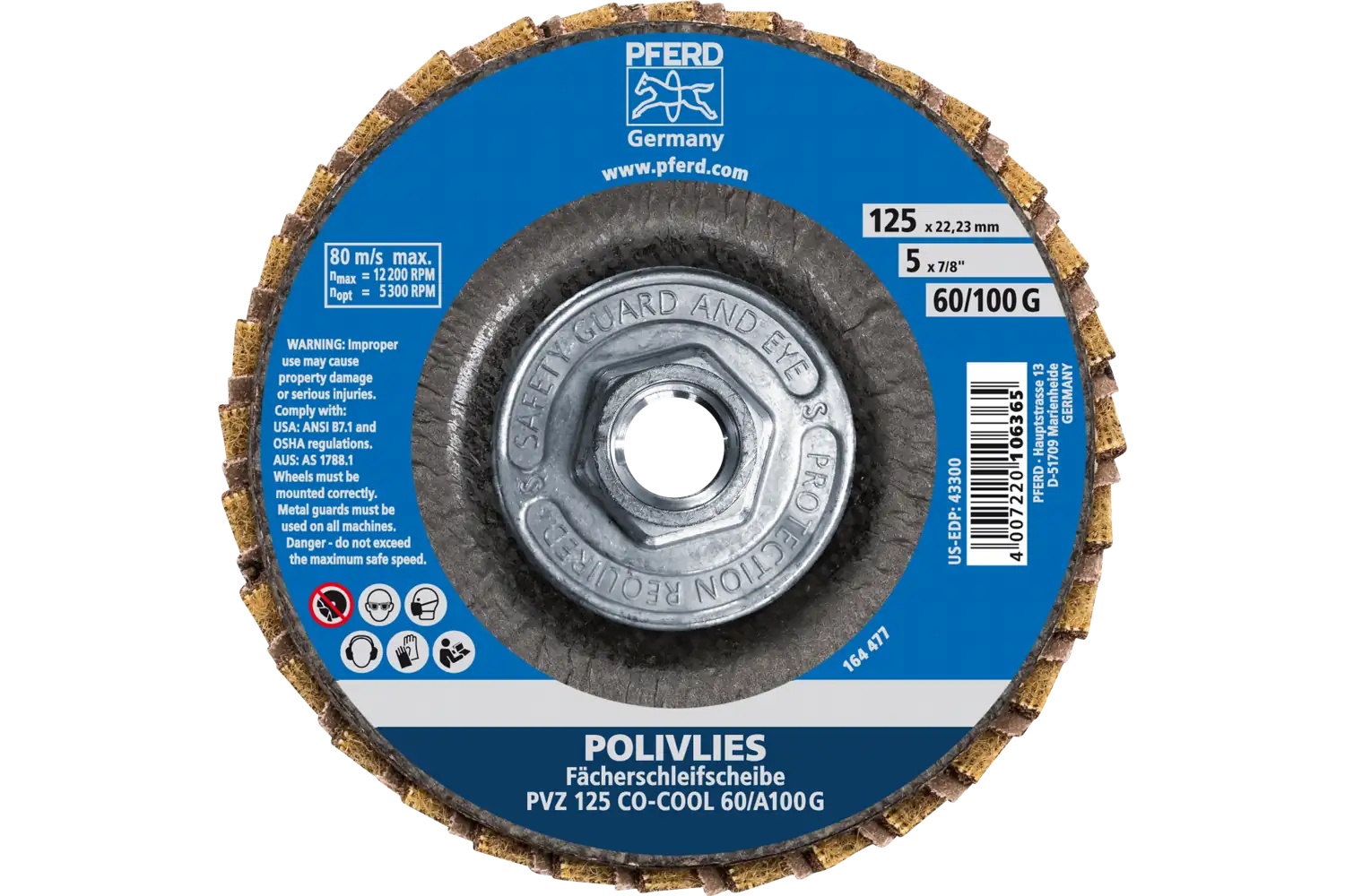 Picture of Pferd Polivlies® Non-Woven Flap Disc, 5"x 5/8-11, 60 Grit, Coarse, Ceramic oxide Co-Cool